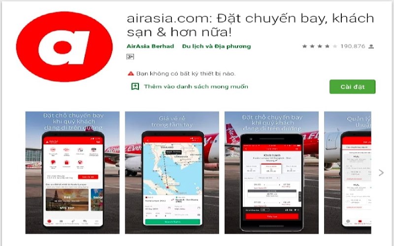 AirAsia- Ứng dụng đặt vé máy bay hàng đầu châu Á